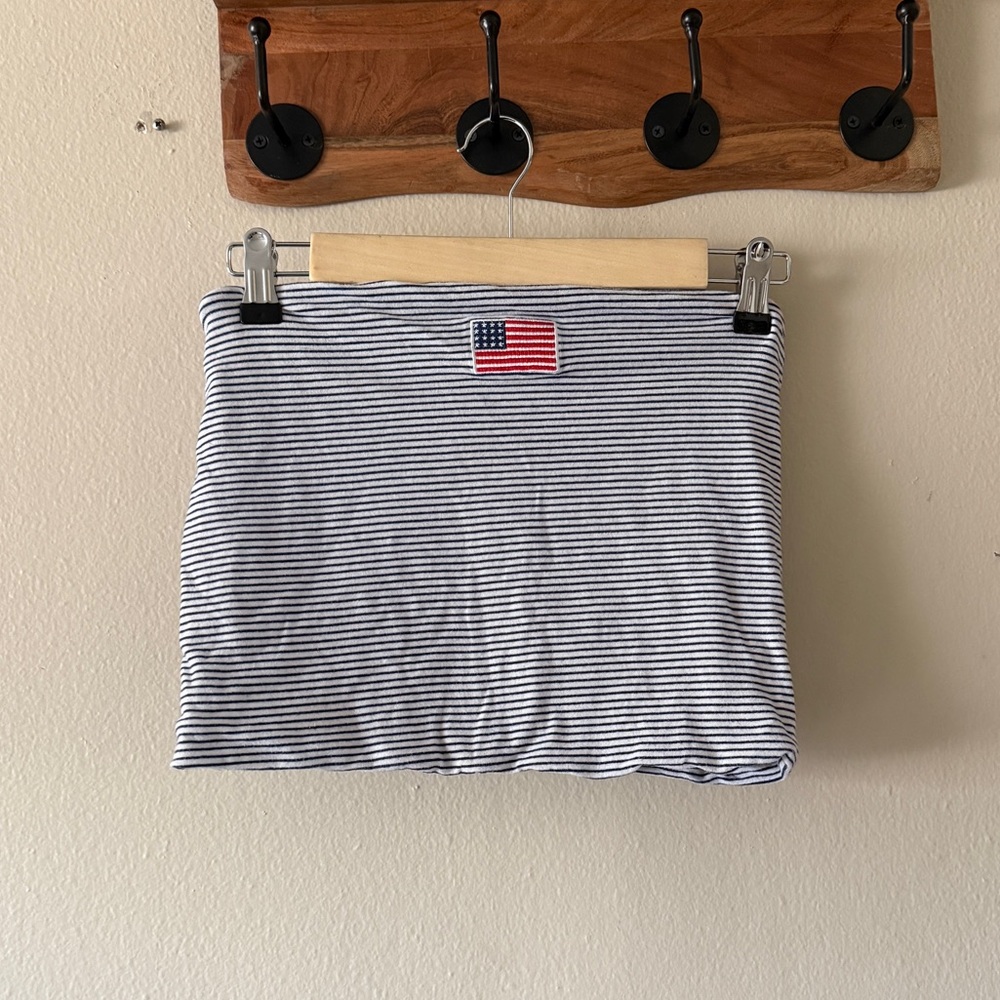 Mighty Fine American Flag Striped Tube Top Navy Blue White Americana size L